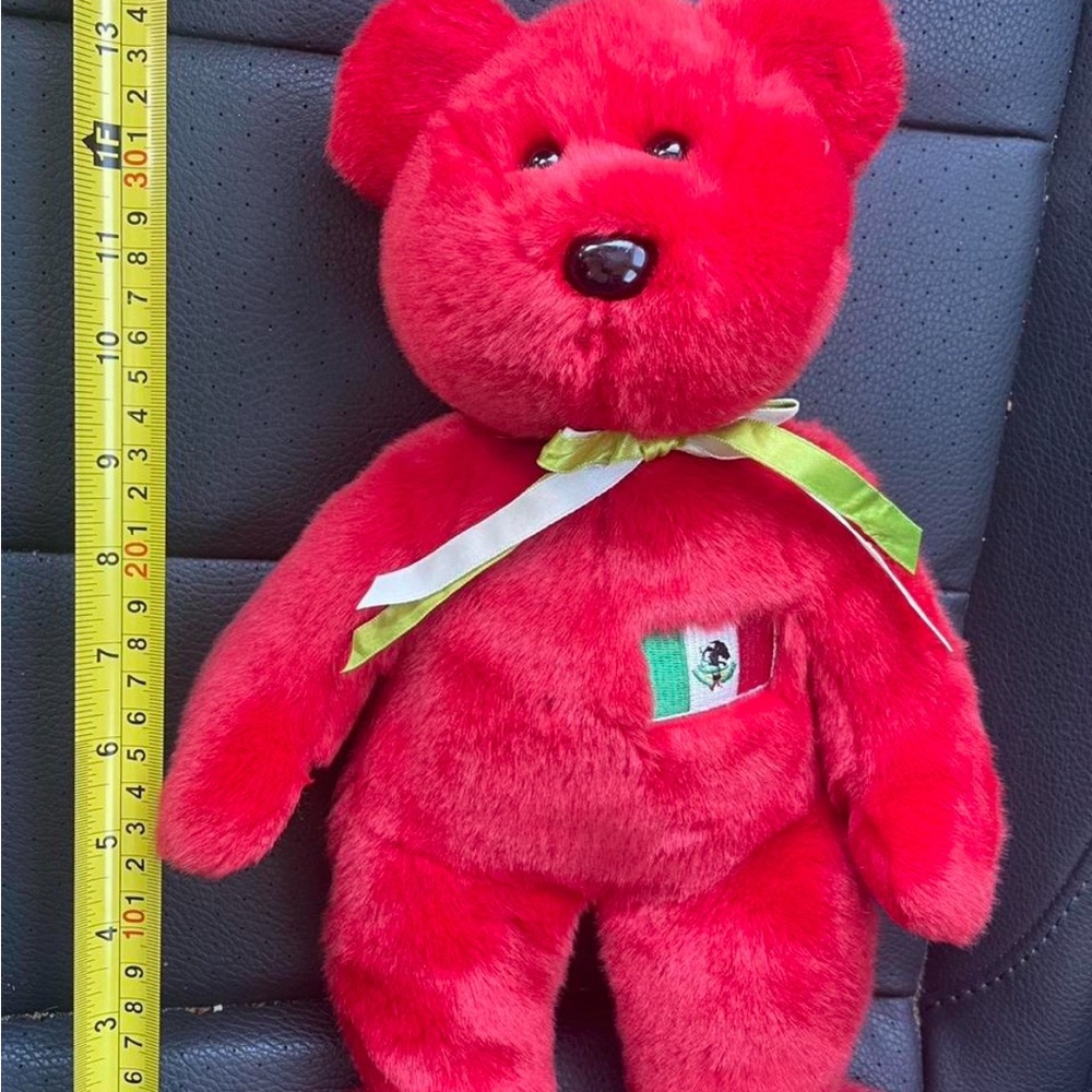 Ty OSITO 1999 BEANIE BUDDIES COLLECTION Red Plush Bear with Ribbon - Picture 7 of 8